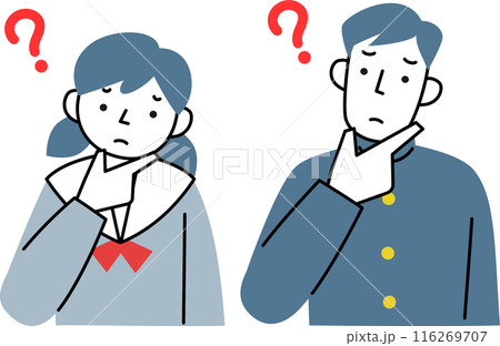 疑問を持つ女子学生と男子学生の上半身セット 116269707