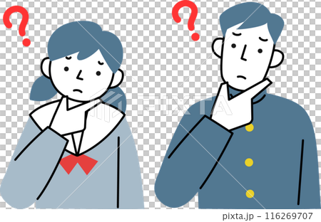 疑問を持つ女子学生と男子学生の上半身セット 116269707
