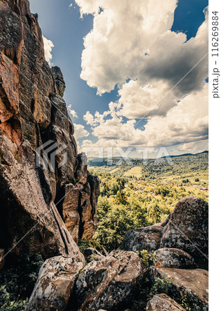 a rocks in Tustan fortress place Skole Beskids National Nature Park Lviv region 116269884