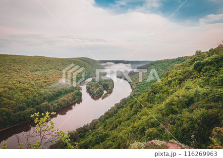 View of the Dniester Canyon from the top with beautiful clouds 116269963