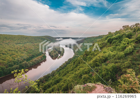 View of the Dniester Canyon from the top with beautiful clouds 116269965