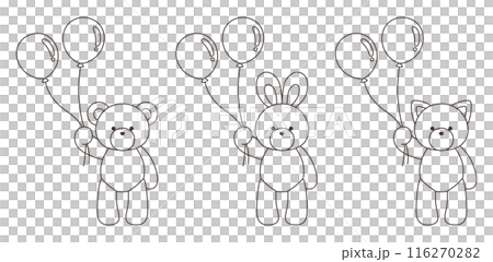 風船を持ったかわいいくまとうさぎとねこのぬいぐるみのベクターイラストセット アイコン バルーン 動物 風船を持ったかわいいくまとうさぎとねこのぬいぐるみのベクターイラストセット アイコン バルーン 動物 116270282