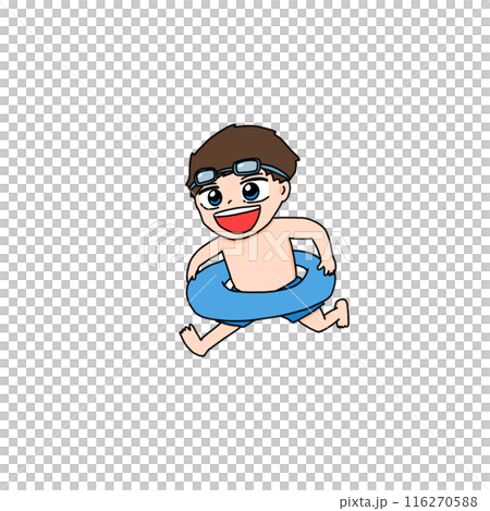 浮き輪を抱えて走る男の子 116270588