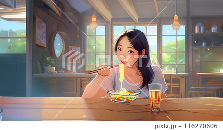 冷やし中華を食べる女性 116270606