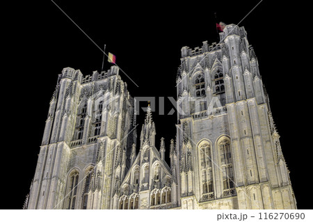 ベルギー　ブリュッセル　サンミッシェル大聖堂　ライトアップ 116270690