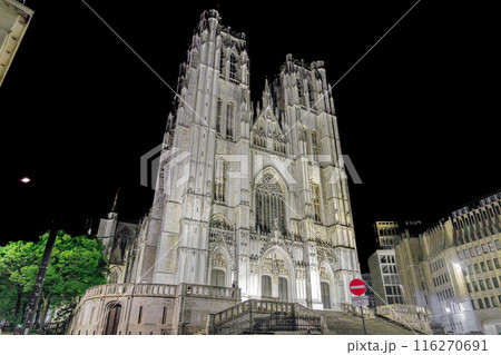 ベルギー　ブリュッセル　サンミッシェル大聖堂　ライトアップ 116270691