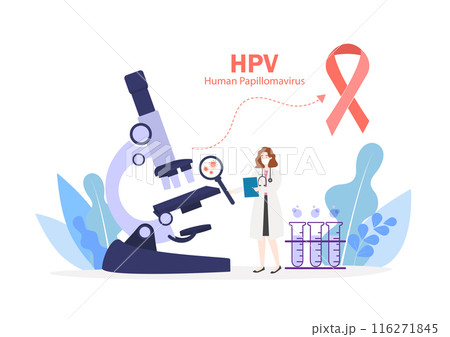 Cervical cancer screening, Human papillomavirus test kit,  prevent by Pap smear test, Doctor diagnosis analyzing infected cells HPV virus with microscope, women health concept. 116271845