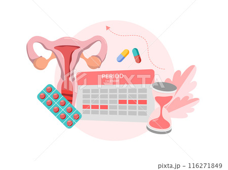 Menstrual calendar cycle tracker, Period ovulation days tracker, Pregnancy planning, Check menses, Vector illustration. 116271849