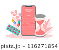 Menstrual calendar cycle tracker mobile app on smartphone screen, Period ovulation days tracker, Pregnancy planning, Check menses, Technology for women's health, Vector illustration. 116271854