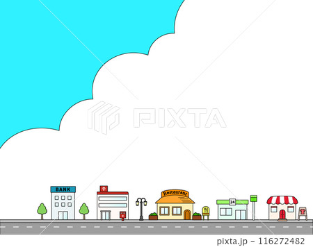 青空と雲とかわいいお店たちのイラスト 116272482