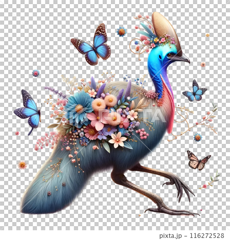 3D cassowary  with flowers  3D cassowary  with flowers  116272528