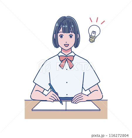 机で勉強するアニメ風の女子生徒 机で勉強するアニメ風の女子生徒 116272804
