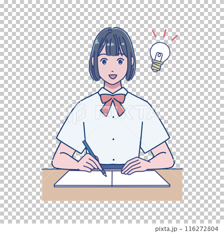 机で勉強するアニメ風の女子生徒 机で勉強するアニメ風の女子生徒 116272804