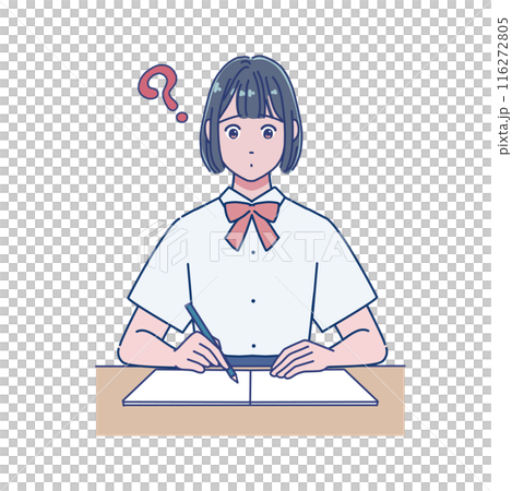 Anime-style female student studying at a desk 116272805
