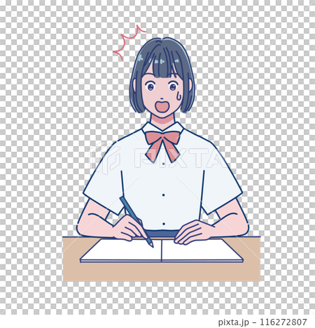 Anime-style female student studying at a desk 116272807