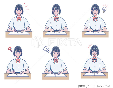 机で勉強するアニメ風の女子生徒 机で勉強するアニメ風の女子生徒 116272808