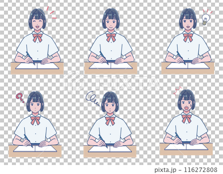 机で勉強するアニメ風の女子生徒 机で勉強するアニメ風の女子生徒 116272808
