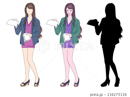 人物　紙を配る女性 116273116