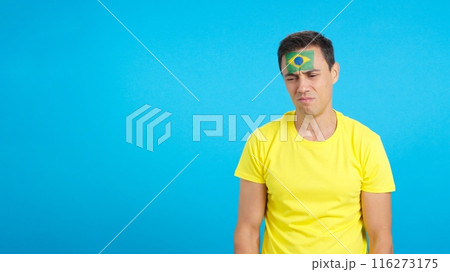 Brazilian supporter during an exciting march that is ultimately lost 116273175