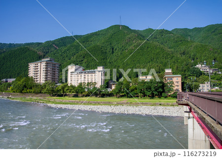 【下呂温泉】いで湯大橋（下呂大橋）と飛騨川沿いのホテル 116273219