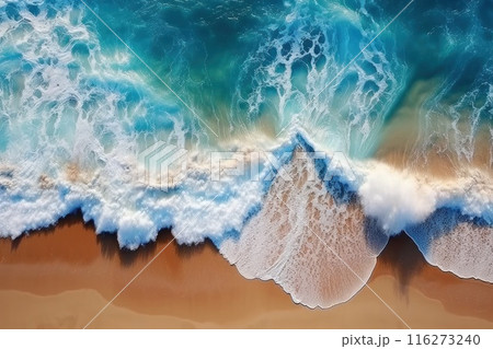 Top view beautiful Waves on the sandy beach as a background 116273240