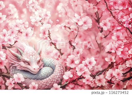 CG素材　竜と桜のイメージ素材 116273452