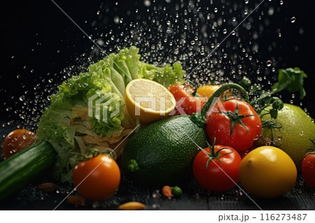 Photo of various vegetables with water splashes Photo of various vegetables with water splashes 116273487