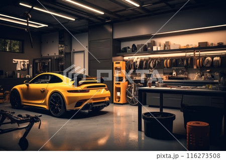 Photo of car garage complete with workshop equipment 116273508