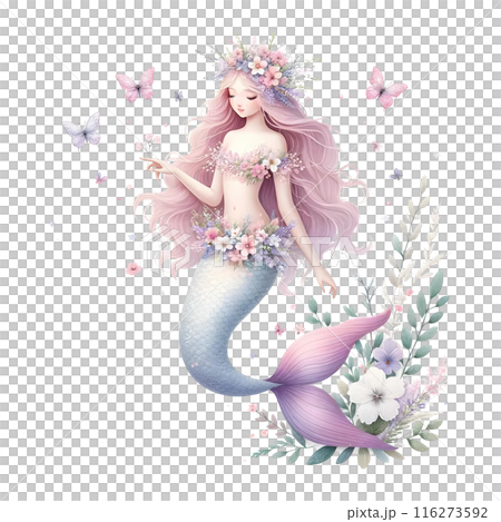 beautiful mermaid with butterfly  116273592