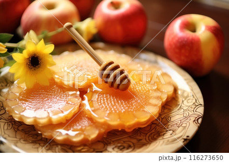 Honey, Close up product of honey and bee 116273650