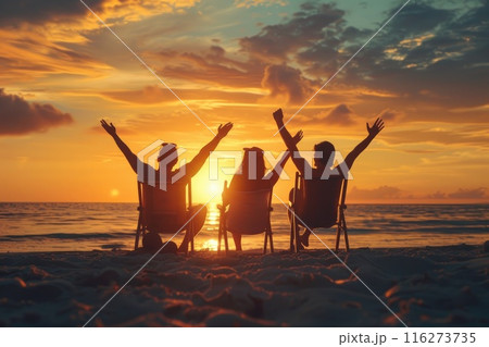 Family Reunion Creating Happy Memories in Scenic Summer Setting, Sunset Serenity 116273735