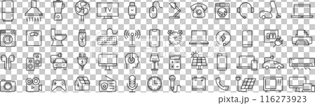 Electricity and home appliances line icon set 116273923