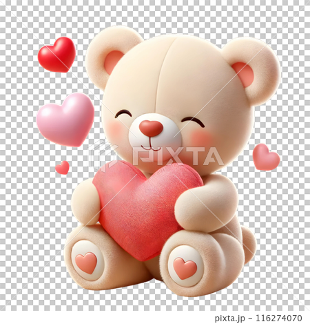 3d teddy bear with hearts  116274070