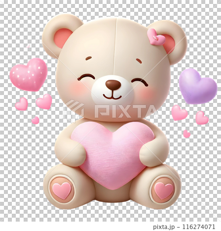 3d teddy bear with hearts  116274071