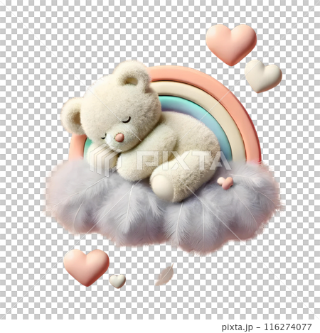 3d teddy bear sleeping on the cloud  116274077