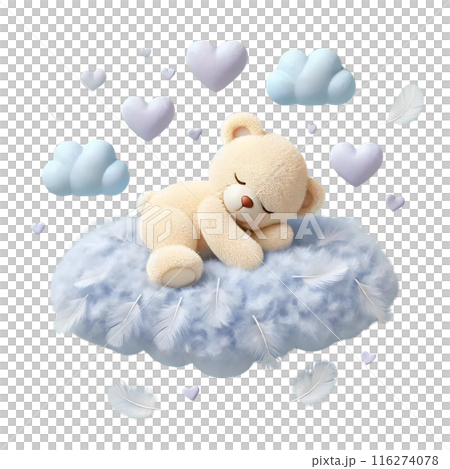 3d teddy bear sleeping on the cloud  116274078
