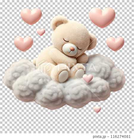 3d teddy bear sleeping on the cloud  116274081