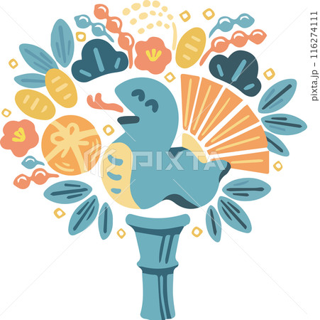 年賀状2025　年賀2025　へび　熊手　巳年　巳　蛇　手描き　水彩　かわいい　モダン　イラスト 116274111