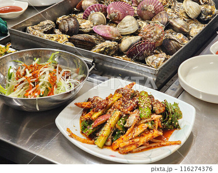 korean food. Oyster spicy sauce Salad korean food. Oyster spicy sauce Salad 116274376