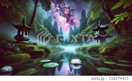 幻想的な光輝く池 116274425