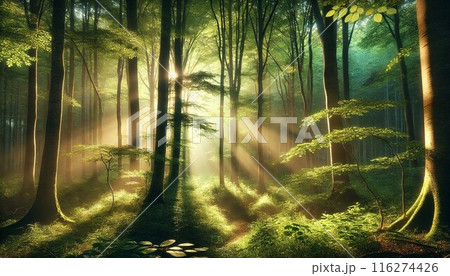 霧に包まれた森 116274426