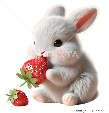 rabbit and strawberries isolated on whiteのイラスト素材