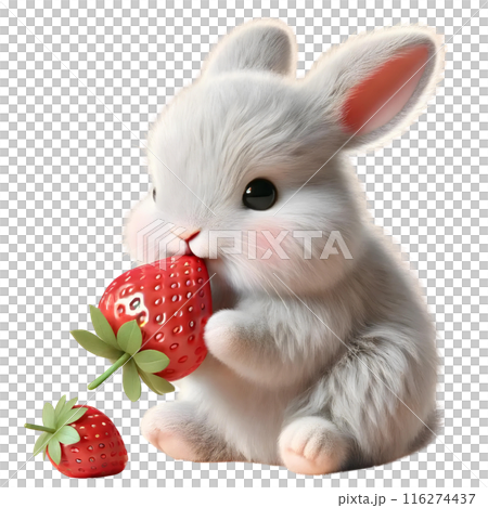 rabbit and strawberries isolated on whiteのイラスト素材