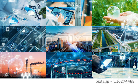 様々な分野のテクノロジーイメージ　コラージュ 116274469