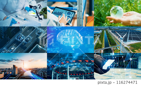様々なテクノロジーイメージのコラージュ 様々なテクノロジーイメージのコラージュ 116274471
