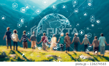 手を繋ぐ人々とグローバルネットワーク 116274583