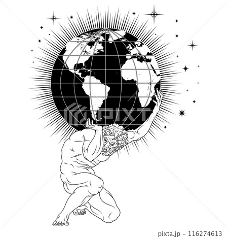 Titan Atlas holding the earth - Stock Illustration [116274613] - PIXTA