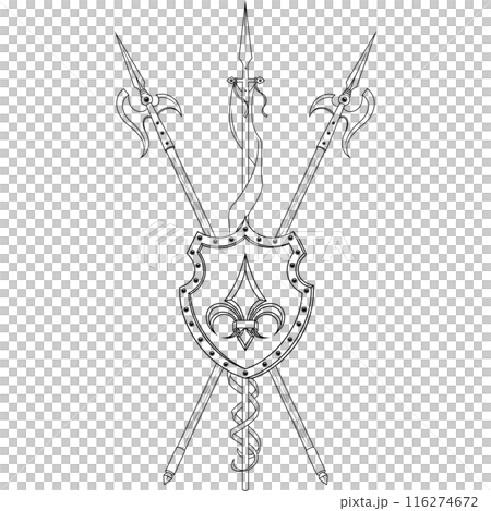 Medieval Coat of Arms with Halberd Medieval Coat of Arms with Halberd 116274672