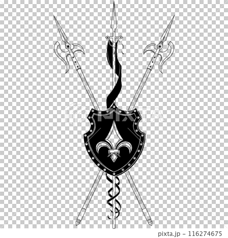 Medieval Coat of Arms with Halberd Medieval Coat of Arms with Halberd 116274675