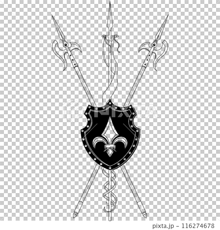 Medieval Coat of Arms with Halberd Medieval Coat of Arms with Halberd 116274678